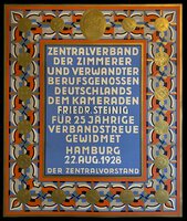 Gedenkblatt des Zentralverband der Zimmerer und verwandter Berufsgenossen Deutschland by KARBERG, Bruno.