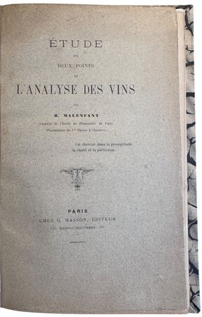Étude sur deux points de L'analyse des vins by MALENFANT, R.