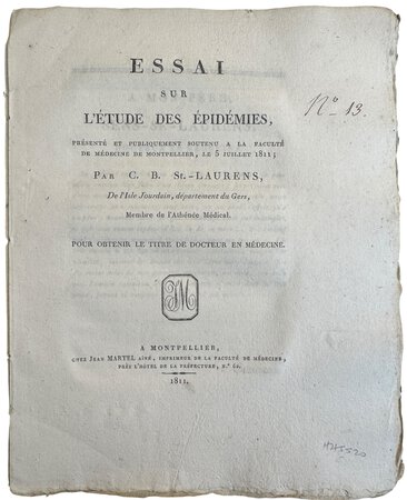 Essai sur L'Étude des Épidémies, by St LAURENS, C. B.