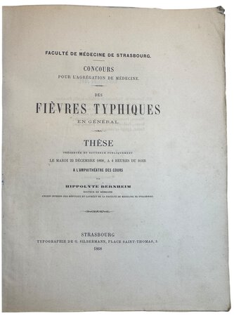 Des Fiévres Typhiques en général. by BERNHEIM, Hippolyte.