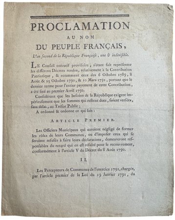Proclamation au nom de peuple Français. by DESTOURNELLES, Louis Grégoire Deschamps.