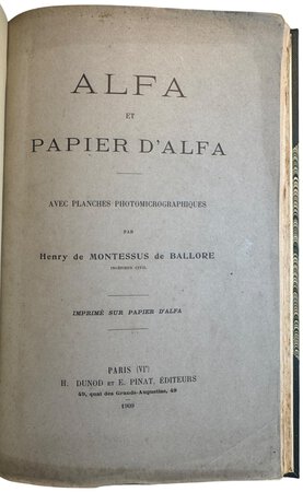 Alfa et Papier d'Alfa by MONTESSUS DE BALLORE Henry de.