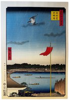 Bird's-eye view of Komagata Temple & Azuma Bridge「駒形堂吾嬬橋」 by HIROSHIGE, Utagawa.