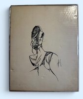 Original ink portrait of a female by A.R.B