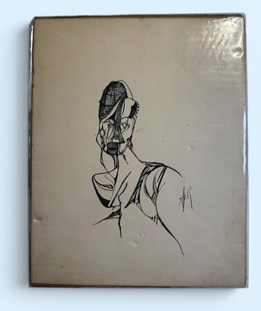Original ink portrait of a female by A.R.B