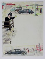 The original artwork in watercolour and pen & ink for page 18 of Cam's first book BARBARA LAMB, published by John Lane in 1944. by CAMPBELL, Barbara Mary.