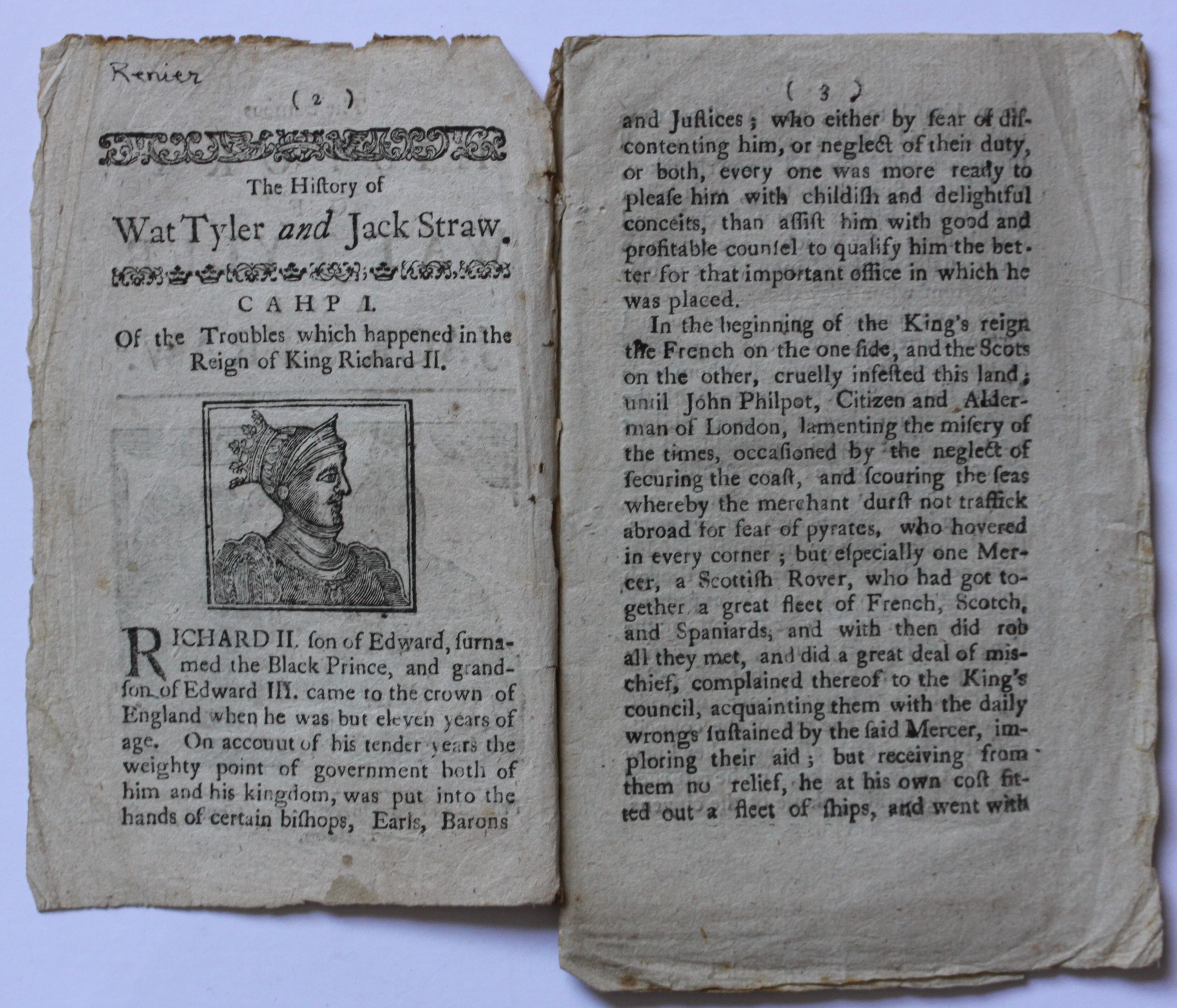 THE FAMOUS HISTORY OF WAT TYLER AND JACK STRAW. David Miles Books