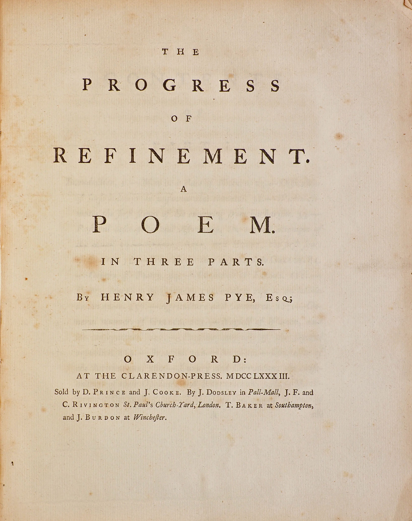 The Progress Of Refinement A Poem In Three Parts By Justin Croft