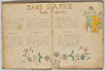 Another image of A collection of 5 illustrated chanson manuscripts, of a type popular in France in the first quarter of the twentieth century, particularly among servicemen. The texts are usually composed of popular songs of the day; the illustrations, often derived (sometimes traced) from popular journals and are brightly, even luridly, coloured. Artistic ability is variable, but the images are frequently romantic and suggestive. While not uncommon, when gathered together these notebooks make an interesting study in contemporary popular culture. by CHANSONS