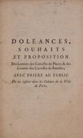 souhaits et proposition des loueurs des carrosses de places & des loueurs des carrosses de remises; avec prière au public de les insérer dans les cahiers de la ville de Paris. by DOLÉANCES,
