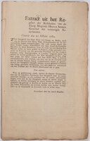 [Preparatoirlyk plan, van een tractaat van commercie]. [Plan of a treaty of commerce to be entered into between... the Estates of the seven United States of Holland, and the 13 United States of North America, to wit, New Hampshire, Massachusets Bay, Rhode Island, Connecticut, New York, New Jersey, Pennsylvania, Delaware, Maryland, Virginia, North Carolina, South Carolina & Georgia]. [Drophead title]: Extract uit het register der resolutien van de hoog mogende heeren Staaten generaal der Vereenigde Nederlanden. Veneris den 20 October 1780. by (AMERICA).