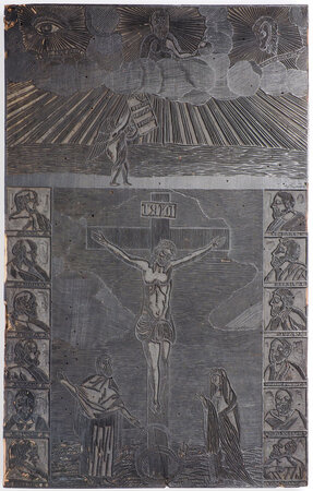 [Original woodblock for a devotional print of the Crucifixion. by (WOODCUT)