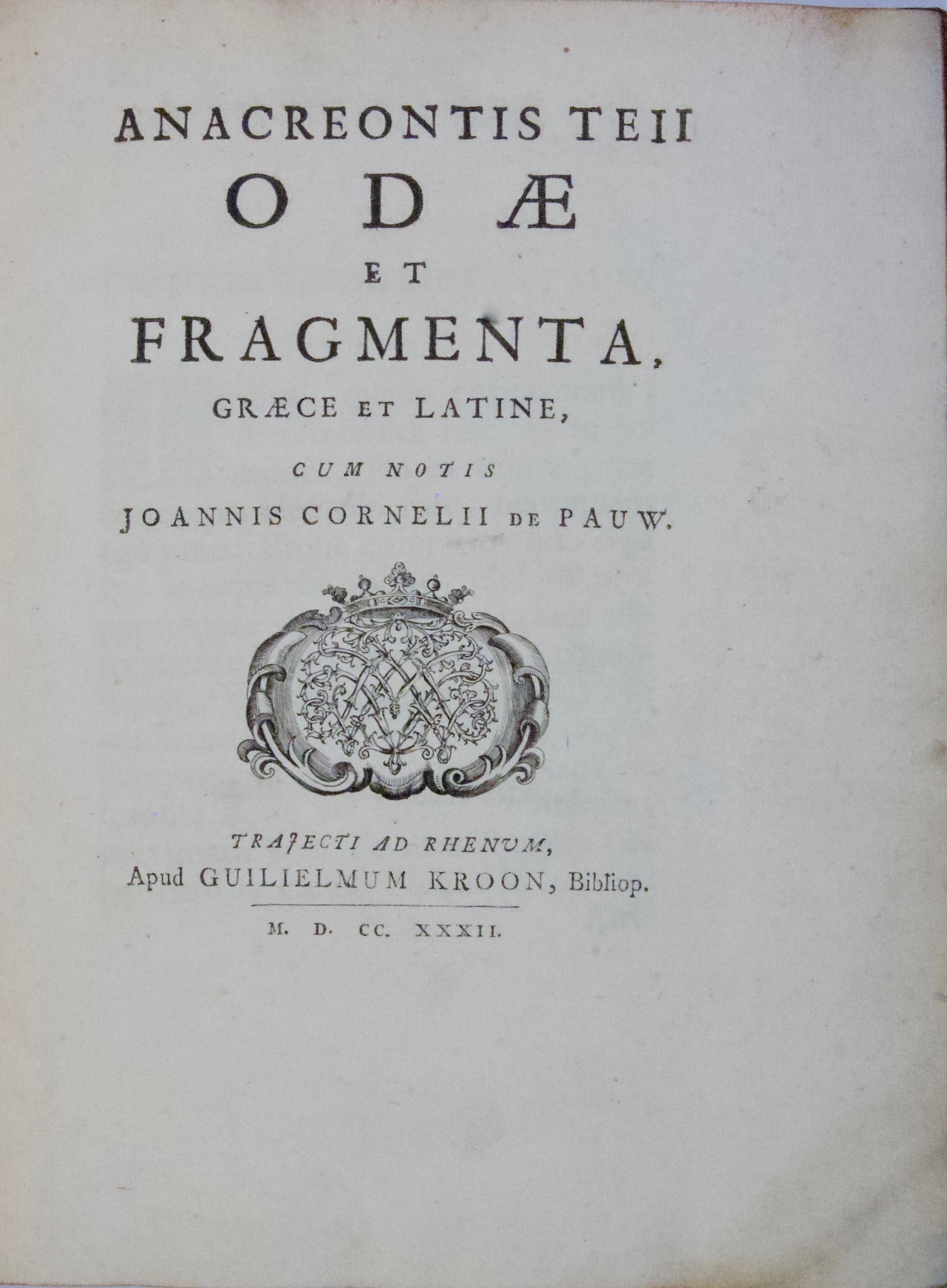 Anacreontis Teii Odae Et Fragmenta Graece Et Latine Cum Notis H M Fletcher