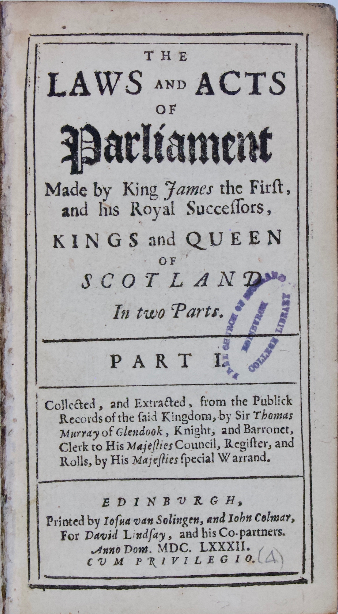 The Laws and Acts of Parliament made by King James… H.M. Fletcher