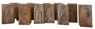 Another image of Fifteen wooden printing blocks with fine pencil drawings on each depicting the vestments of various monastic orders. by WALLER, John Green.