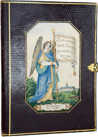 Prize notebook for a Maria van Halen at St. Leonhard's Girls' School, Aachen. by PAINTED BINDING.