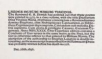 Post-publication inserted note for Laudes Beatae Mariae Virginis, Dec. 28th, 1896 by KELMSCOTT PRESS.