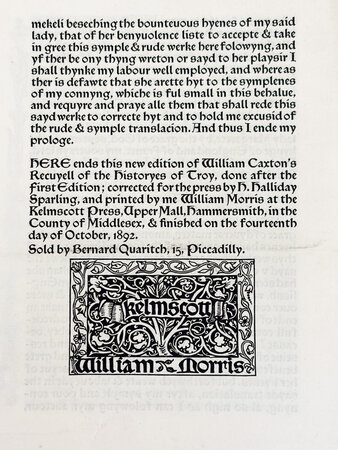 Specimen pages of The Recuyell of the Historyes of Troye. by KELMSCOTT PRESS.