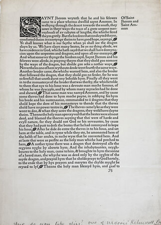 Specimen leaf of Vitas Patrum by KELMSCOTT PRESS.