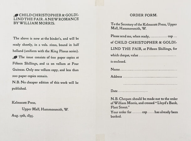 Announcement of Child Christopher, Aug. 19th, 1895. by KELMSCOTT PRESS.