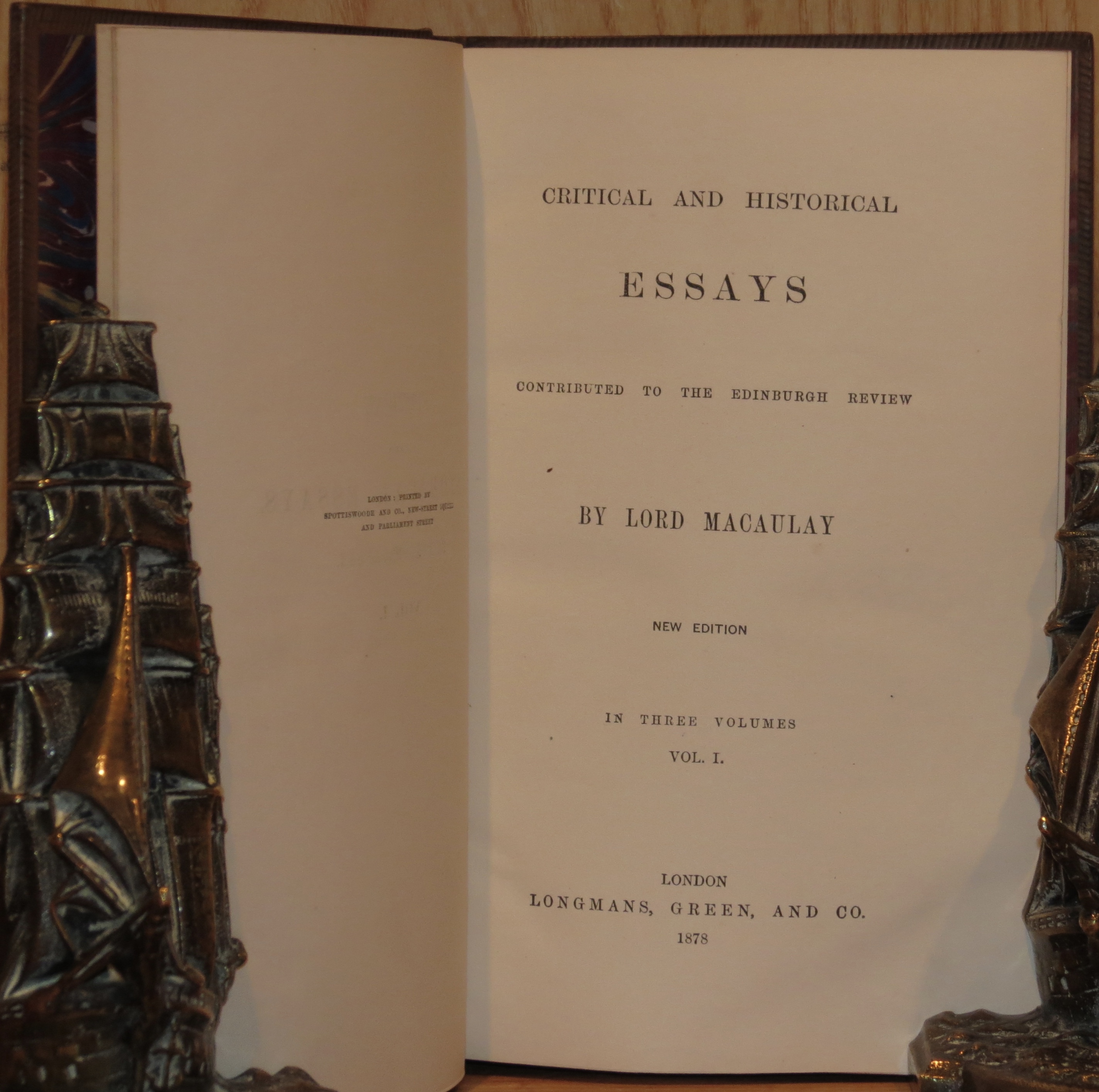 Critical and Historical Essays. by MACAULAY, Lord McConnell Fine Books