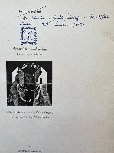 Franco Purini: Around the shadow line Folio III by With an original drawing on title page dedicated to Yolanda [Adams] and Gerald [Levert]. [PURINI]
