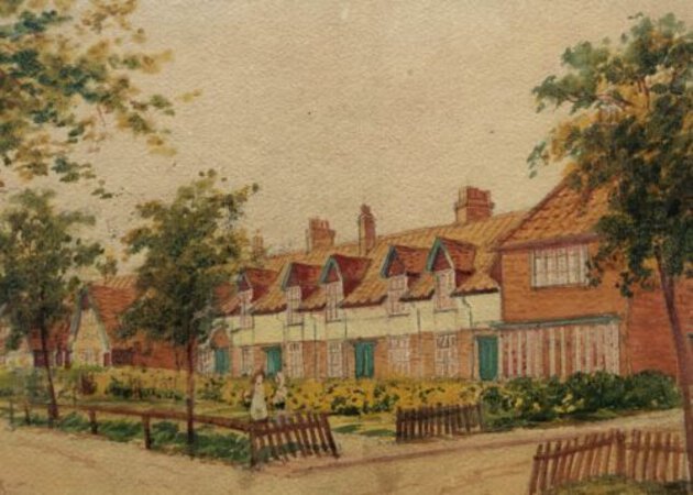 Water colour entitled New Earswick. by [NEW EARSWICK DUDLEY, Jessie. [ 1872-1930]