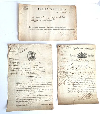 1793 THREE FRENCH REVOLUTION DOCUMENTS w/ Important Signatures and Associations by Collot d'Herbois, Lazare Carnot, Jacques-Nicolas Billaud-Varenne, Pierre Louis Prieur, Jean-Baptiste Robert Lindet, Comte Belliard, Louis-Alexandre Berthier, Victor Léopold Berthier