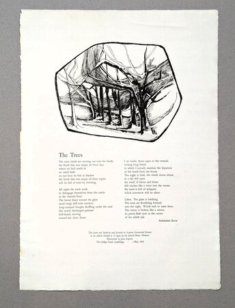 ADRIENNE RICH BROADSIDE "THE TREES" 1 of 75 LOWELL HOUSE PRINTERS Harvard, Cambridge 1964 by Adrienne Rich