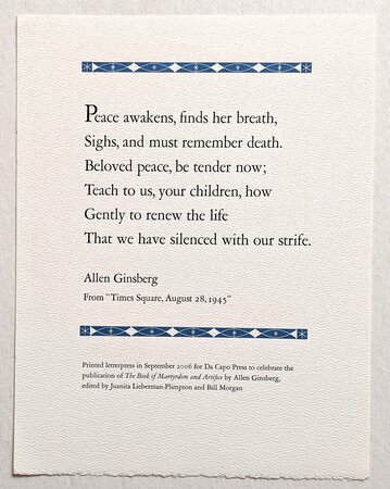 ALLEN GINSBERG BROADSIDE - PEACE AWAKENS - Da Capo Press 2006 by Allen Ginsberg