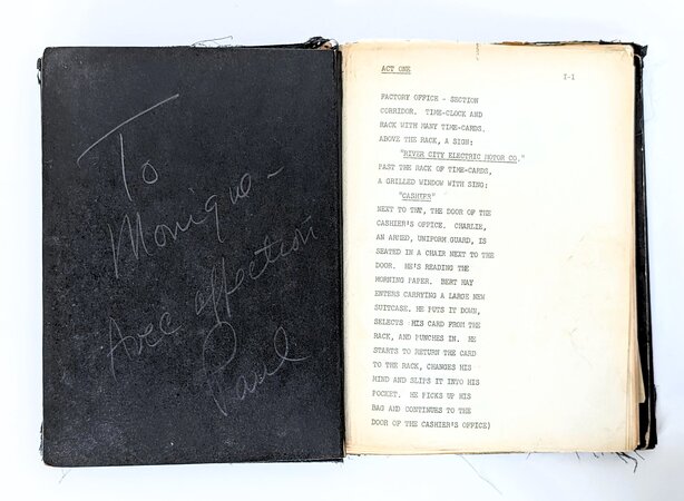1959 UNITED STATES STEEL HOUR - ORIGINAL SCRIPT for the LIVE BROADCAST of A TASTE OF CHAMPAGNE - SIGNED & INSCRIBED by Paul Bogart, Monique van Vooren, Robert Van Scoyk
