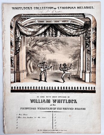 Original Illustrated 1846 ANTEBELLUM BLACKFACE MINSTREL SHOW MUSIC Controversial Cultural Phenomenon WHITLOCK'S COLLECTION OF ETHIOPIAN MELODIES. As Sung with Great Applause by William Whitlock at the Principal Theatres in the United States. Who's That Knockin' At The Door. by William Whitlock