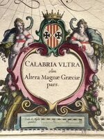 ENGRAVED 1664 HAND COLORED FOLIO MAP OF ITALY CALABRIA ULTRA Olim Altera Magnæ Græciæ Pars. Original 17th century hand colored leaf from Jan Blaeu's Grooten Atlas, Dutch edition of the iconic ATLAS MAIOR by Jan Blaeu [Cartographer]